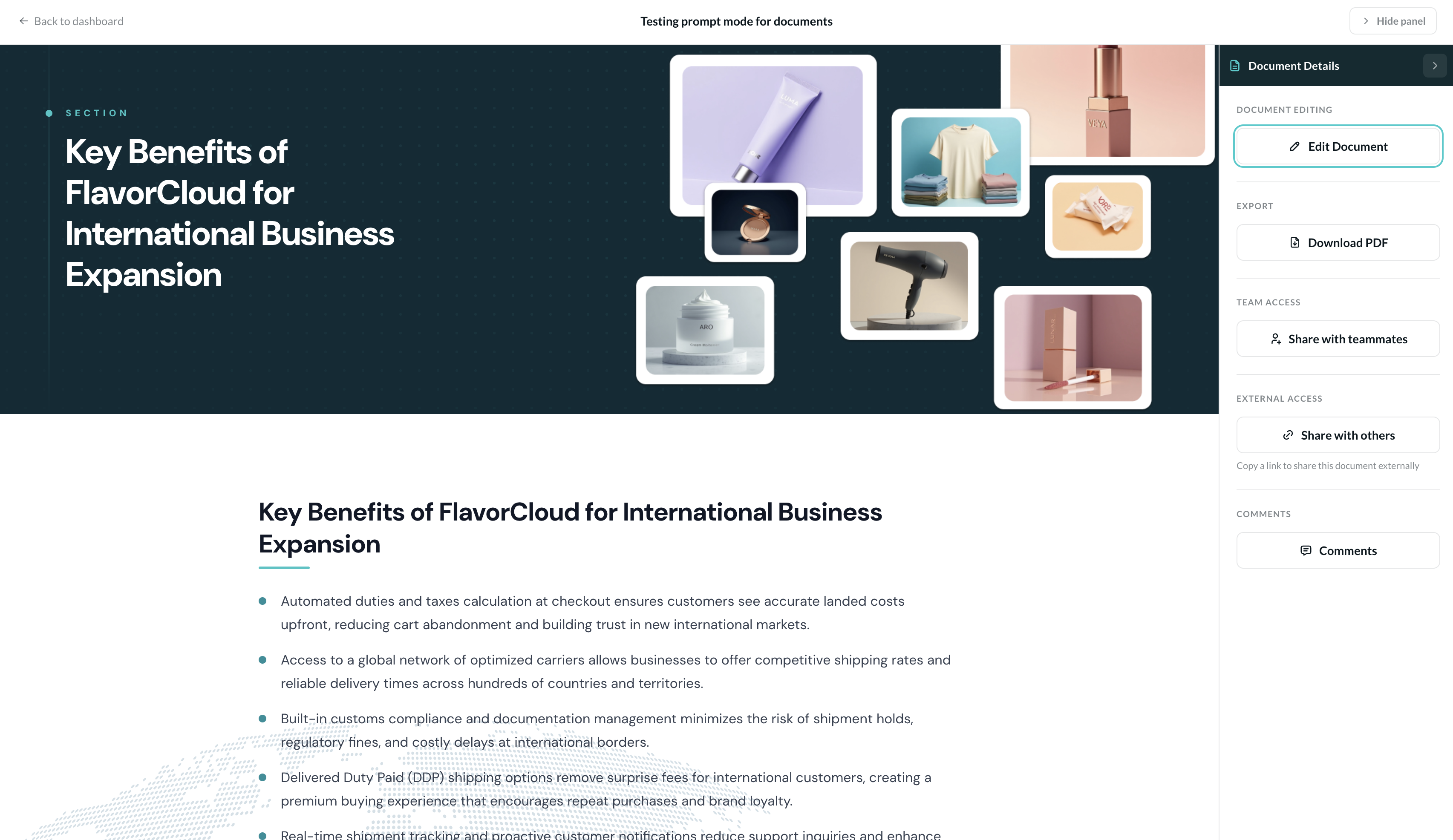 Compass branded document generation screen.