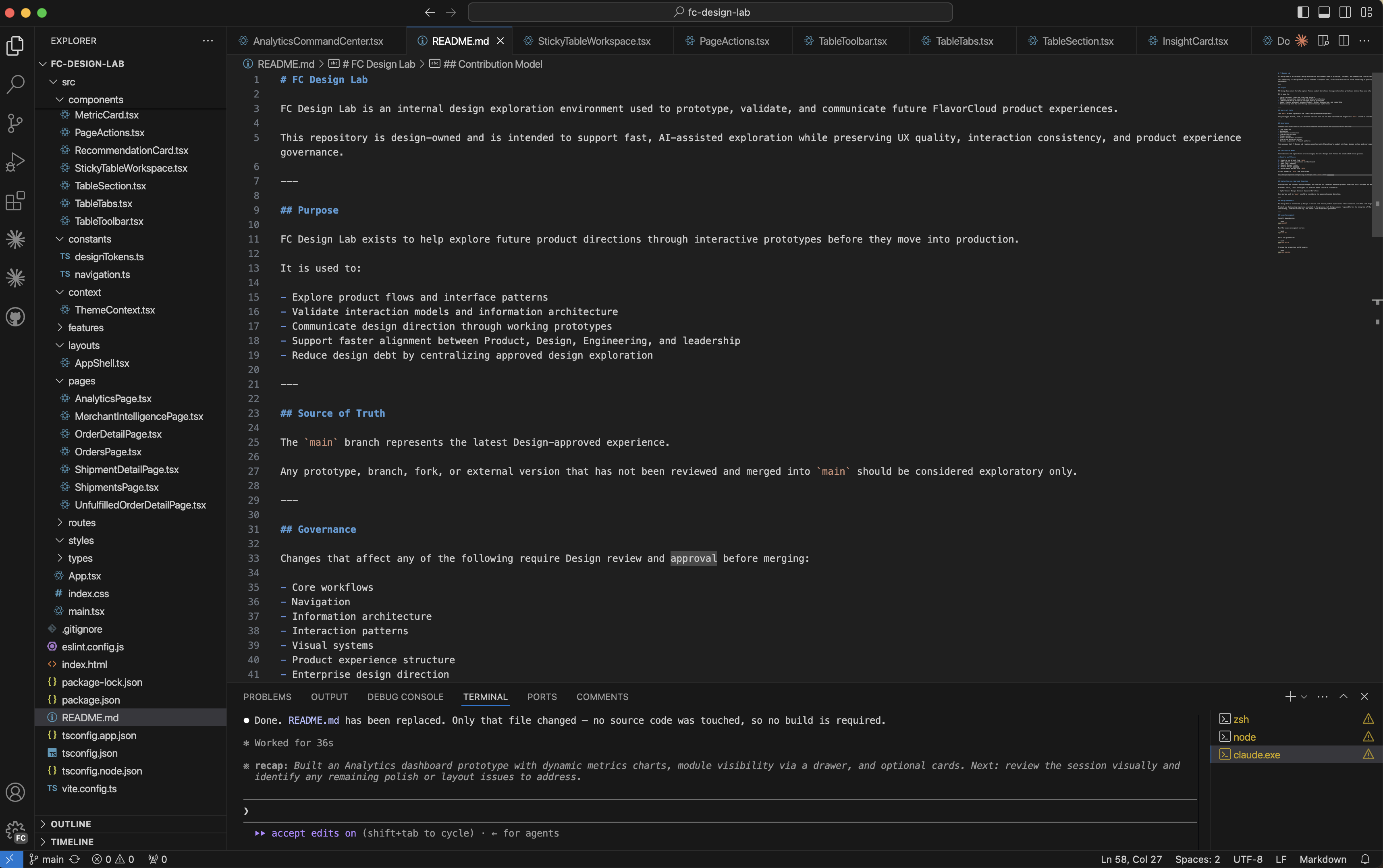 FC-Design-Lab design governance documentation screen in VS Code.