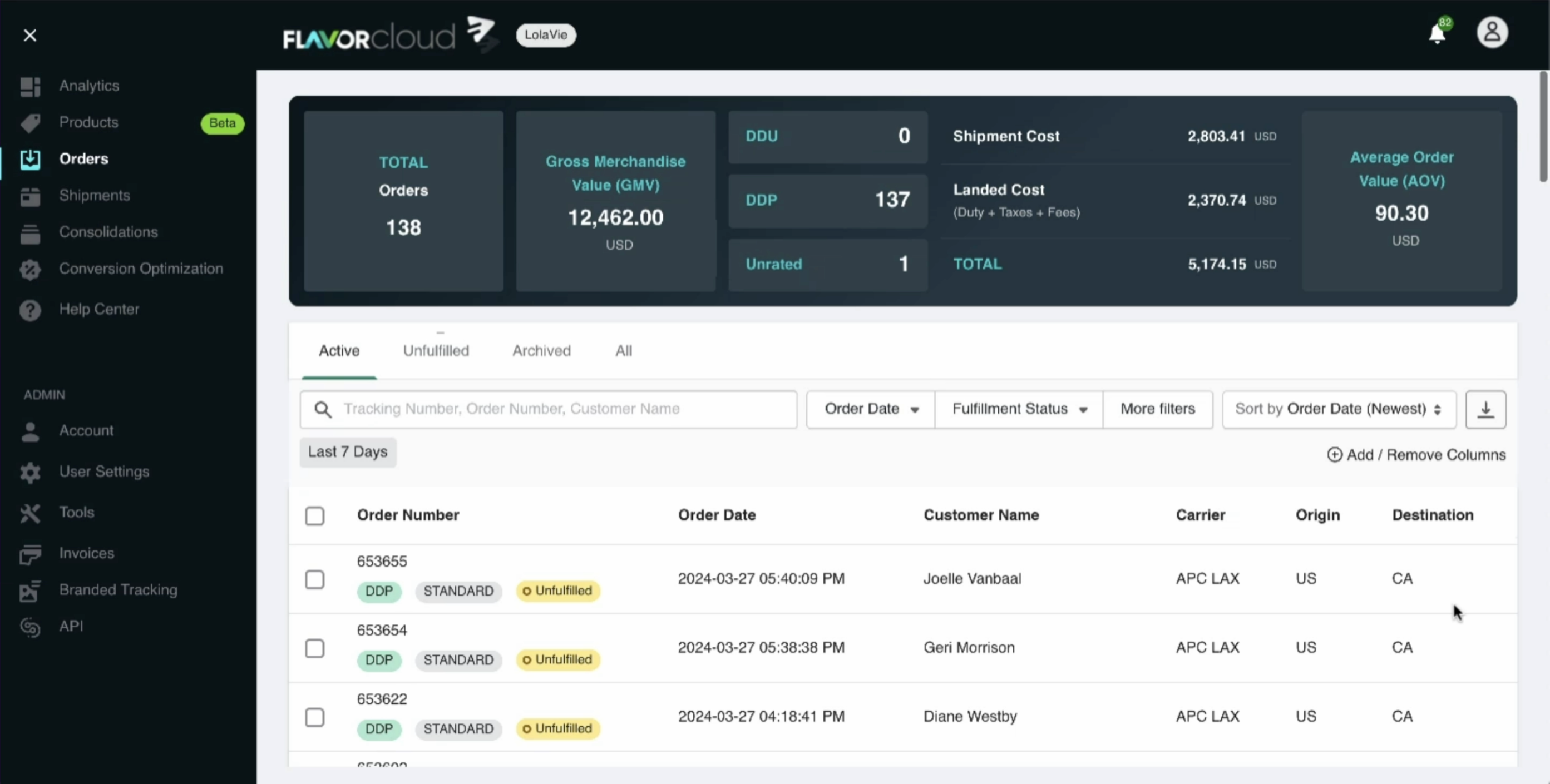 Earlier FlavorCloud orders interface before the workflow redesign