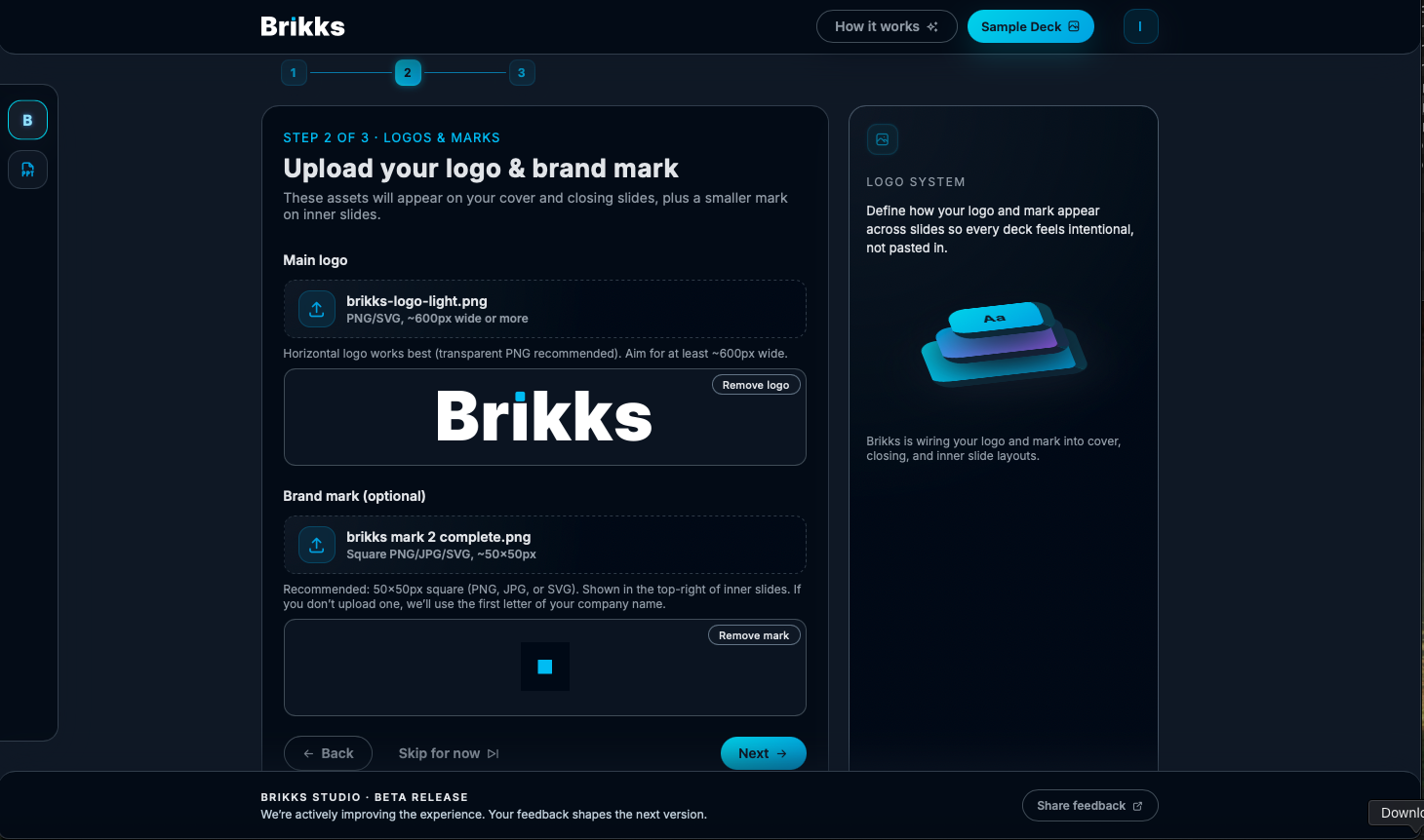 Brikks Studio AI logo system workspace.